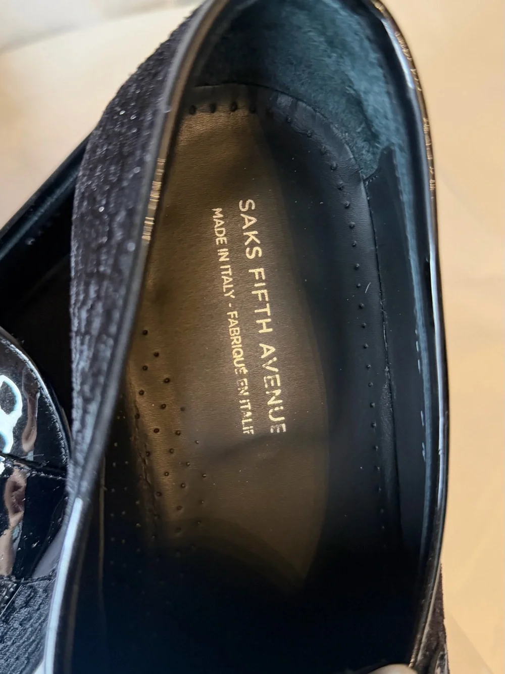 Saks Fifth Avenue Black Patent Leather Woven-Trim Penny Loafers